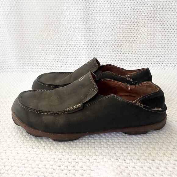 Olukai Moloa Black Toffee Leather Slip On Soft Back Comfort Loafers Men 10.5 main image 6
